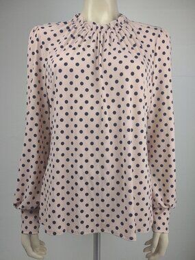 NWT Adrianna Papell pink black polka dot long sleeve blouse top womens Large